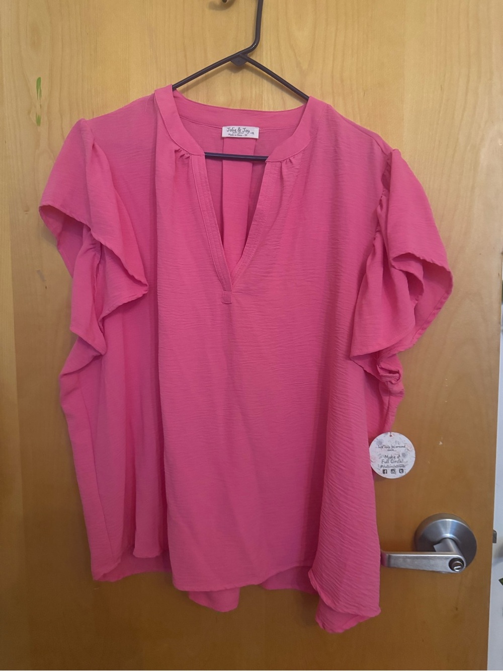 Jolie & Joy 2X Flutter Sleeve Blouse - Pink Coral V-Neck Top NWT